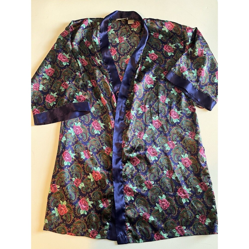 VTG Gold Label Victoria's Secret Robe Kimono Purpl Paisley Floral M Missing Belt